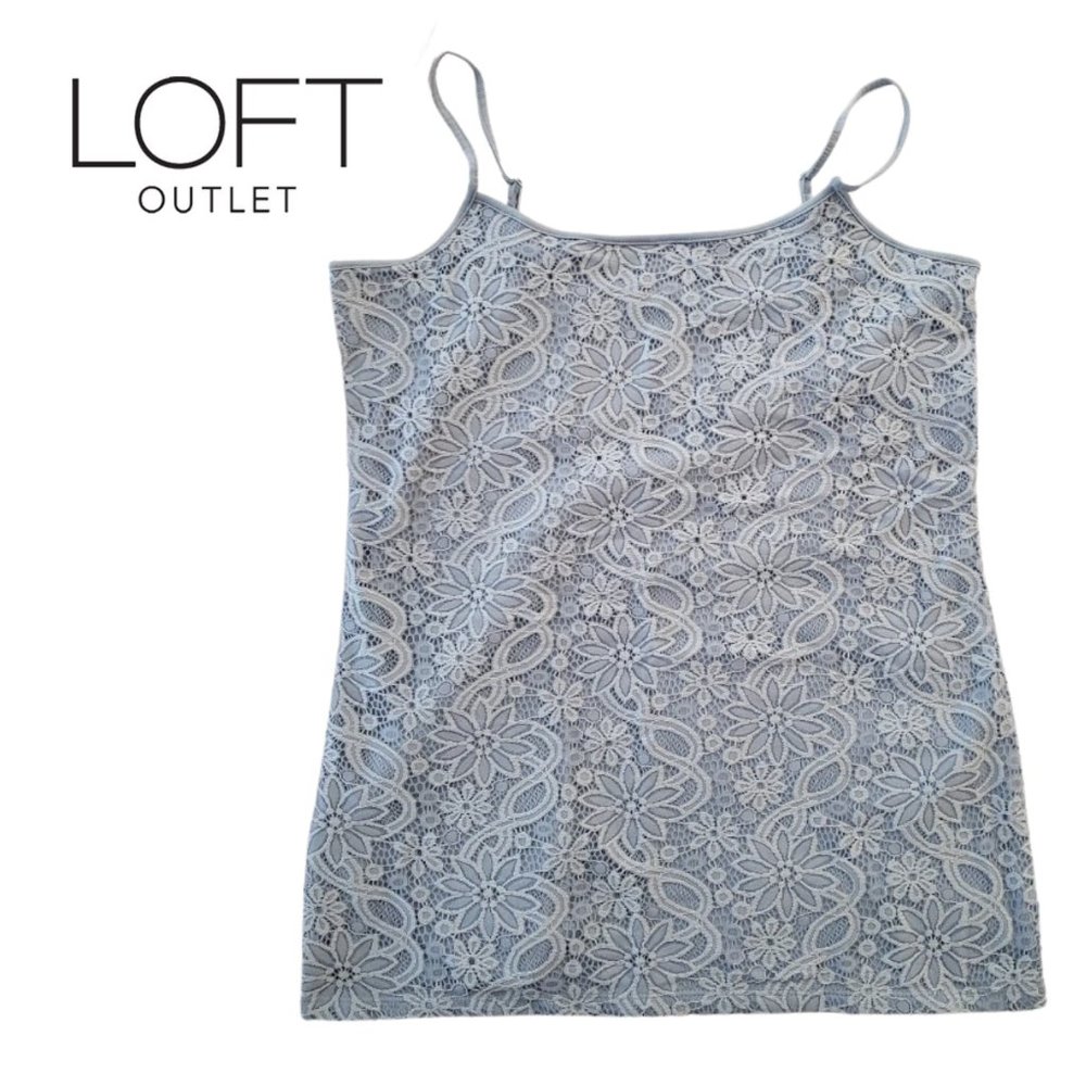 NEW Embroidered Lace Scoop Neck beatiful blue Cami Loft SZ LG - Picture 1 of 7